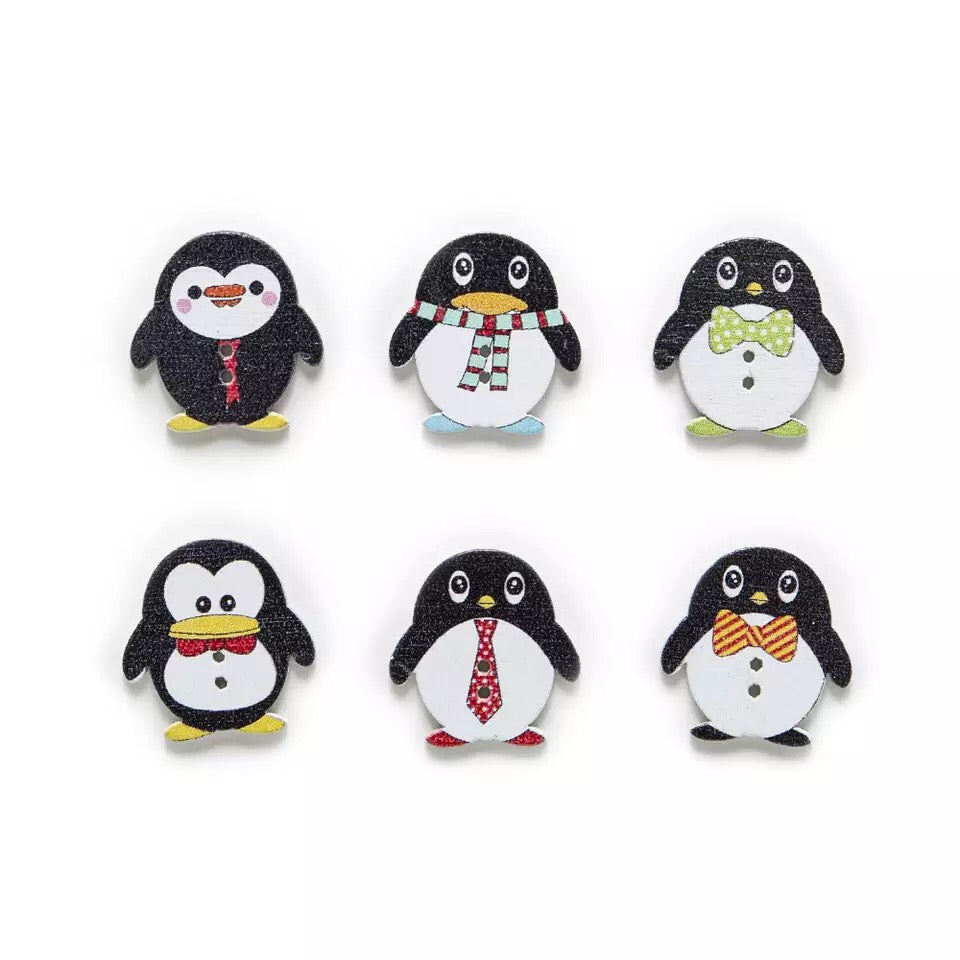 15 Stück niedliche Pinguin-Holzknöpfe