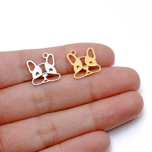 5Pcs French Bulldog Charms Hollow Heart Pendants DIY And Craft Findings