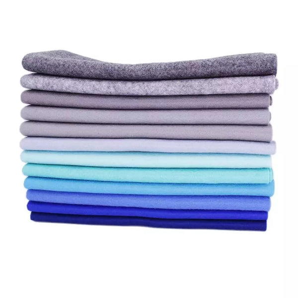 6-teiliges Set aus glattem, weichem koreanischem Stofffilz aus hochdichtem Polyester in Blau und Grau