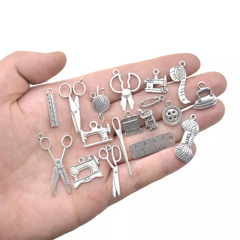 18Pcs Mix Silver Color Cute Sewing Machines Charms Hollow Pendants DIY And Craft Findings
