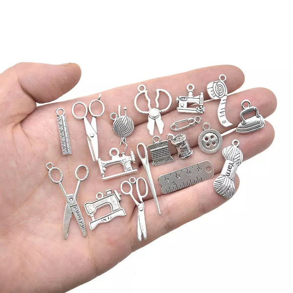 18Pcs Mix Silver Color Cute Sewing Machines Charms Hollow Pendants DIY And Craft Findings