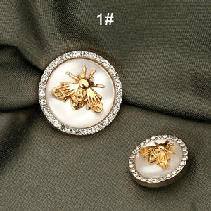 6 Stück Strass Diamant Dekor Metall Gold BEE Knöpfe für Kleidung Luxus Mantel Strickjacke Pullover Nähen Handarbeiten Zubehör