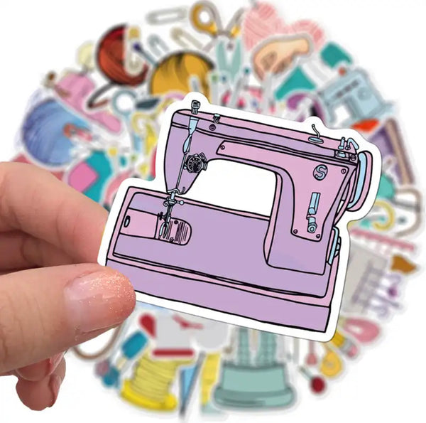 50Pcs Sewing Machine Stickers With Sewing Tools, Ruler, Scissors