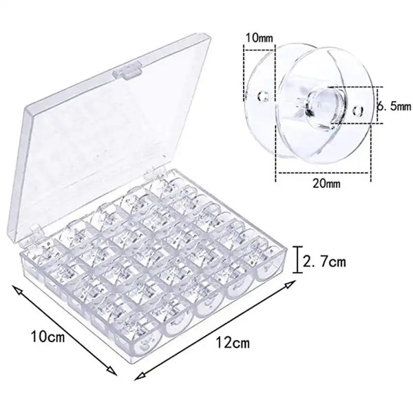 1set/lot Clear Plastic 25 Bobbins Sewing Machine Spools With Thread Storage Case Box For Home Sewing Accessories Sewing Tools