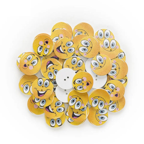 15Pcs Smiling Face Expression Round Wood Buttons