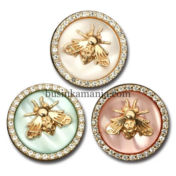 6 Stück Strass Diamant Dekor Metall Gold BEE Knöpfe für Kleidung Luxus Mantel Strickjacke Pullover Nähen Handarbeiten Zubehör