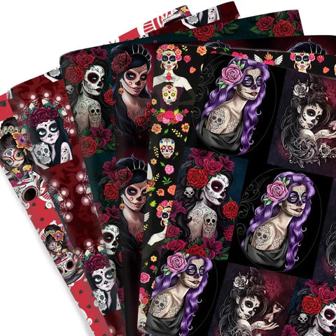 Halloween Girls Print 50*145cm Faux Leather Sheets High Quality Fabric