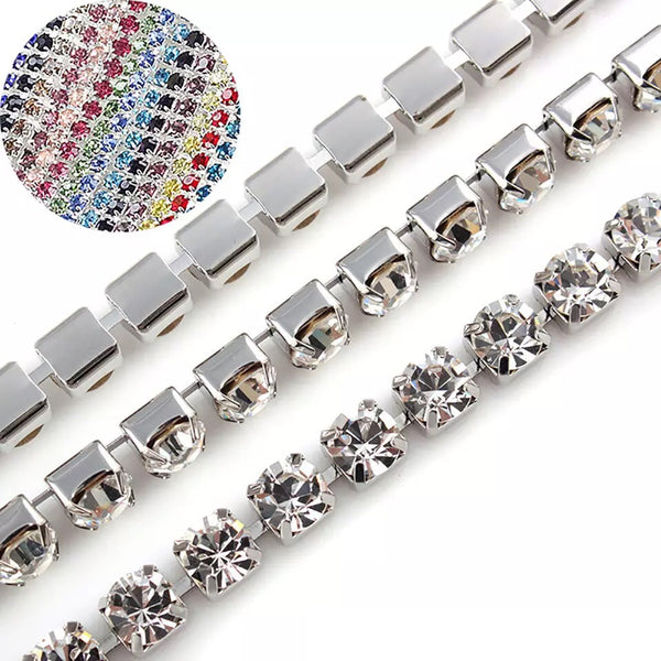 Crystal Rhinestone Chain With Silver Bottom Sew On Cup Chains For DIY Decorations