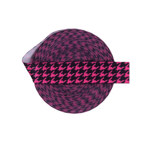 Banda elástica de spandex plegable FOE con estampado de pata de gallo rosa de 15 mm