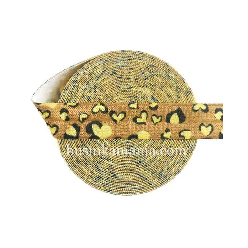 15 mm breites, umklappbares Spandex-Gummiband mit Leoparden-Gold-Herzmuster von FOE