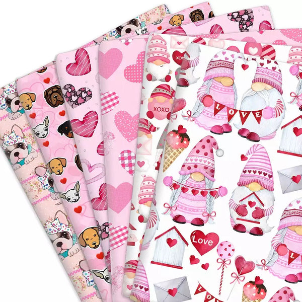 Valentinstag Gnome und Herz Druck 50 * 145 cm 4-Wege-Stretch elastischer hochwertiger Stoff für Dessous
