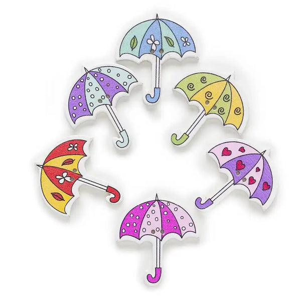 15pcs 2 Hole Umbrella Cartoon Wood Buttons