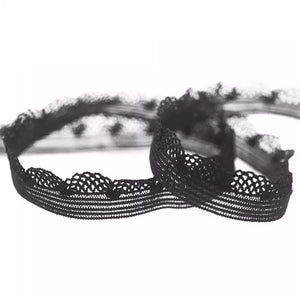 Black 10mm Flower Picot Frilly Decorative Lace Trim Elastic For Lingerie Sewing