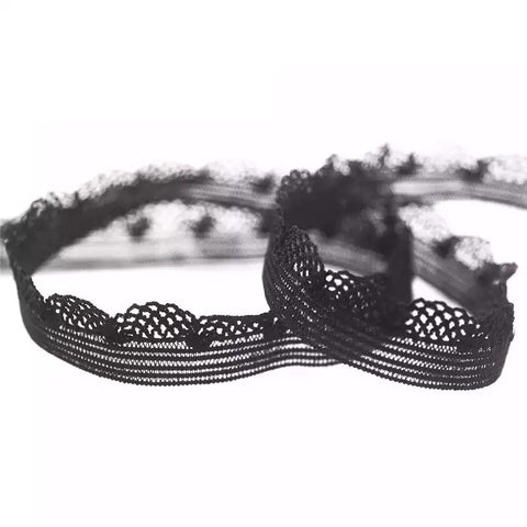 Bordado de renda decorativa preta 10 mm Picot com babados elástico para costura de lingerie