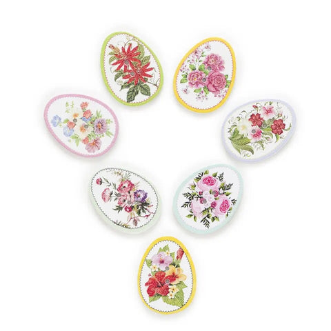 15Pcs Printing Egg Flower Pattern Wood Buttons