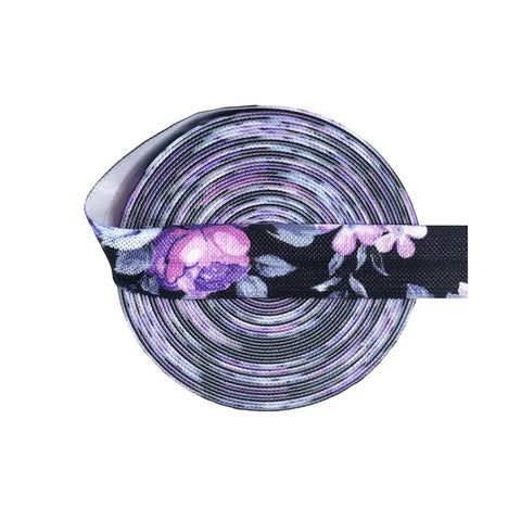 15mm Pink Rose Print FOE Fold Over Spandex Elastics Band