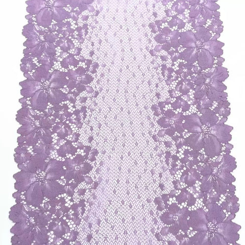 Width 9 1/4 inch (23.5cm) Purple Lilac Elastic Stretch Lace Trim